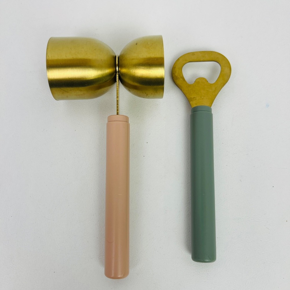 Unbranded Bar Tool Set OS Jigger Bottle Opener Gold Pink Green Modern Excellent